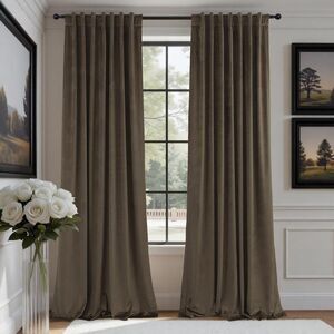 Brown Velvet Curtains 108” 2 Panels Room Darkening Thermal Farmhouse